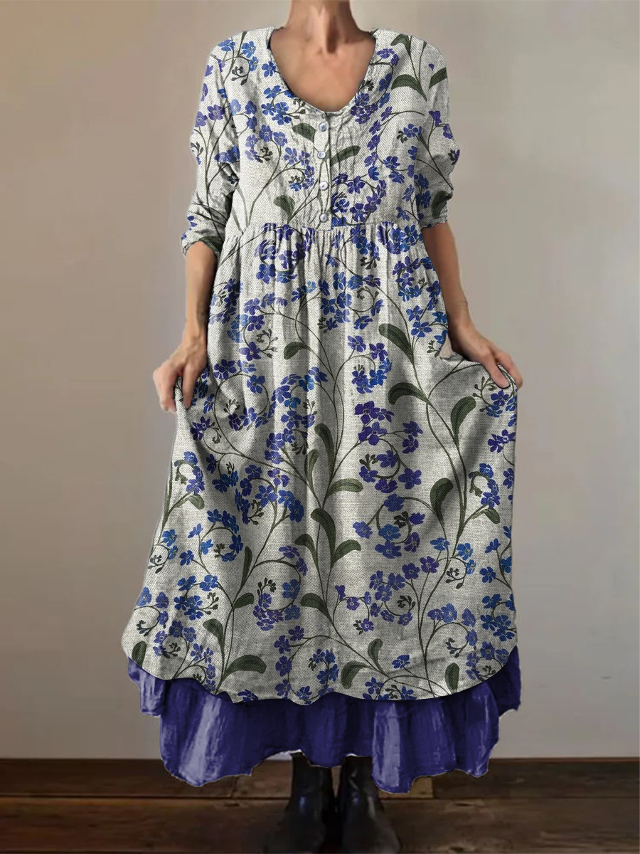 Women's Alzheimer's Awareness Blue Floral Forget Me Not Printed Double-layered Long Skirt