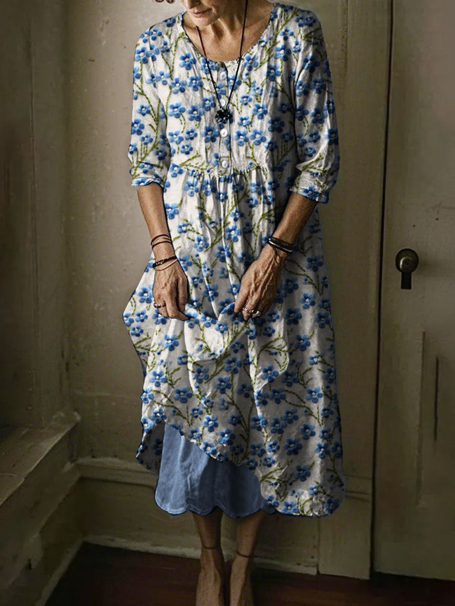 Women's Alzheimer's Awareness Blue Floral Foeget Me Not Printed Dress