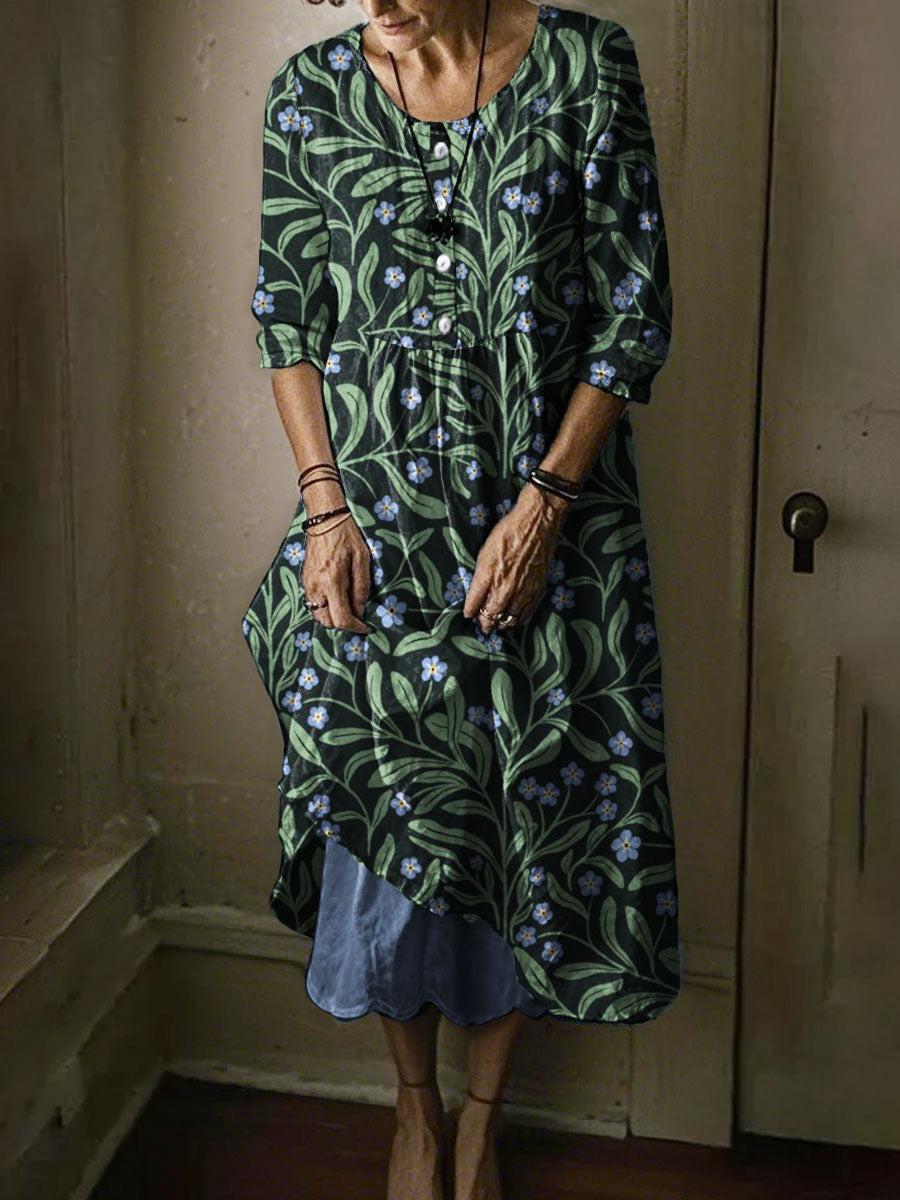 Women's Alzheimer's Awareness Blue Floral Foeget Me Not Printed Dress