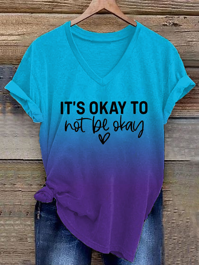 Unisex It's Okay To Not Be Okay Health Awareness Print V-neck Short Sleeve T-Shirt