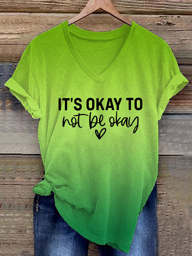 Unisex It's Okay To Not Be Okay Health Awareness Print V-neck Short Sleeve T-Shirt