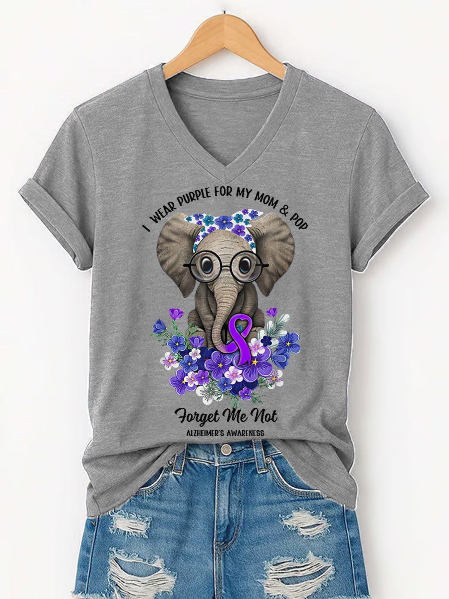 Women's I Wear Purple for My Mom And Pop Alzheimer's Awareness Support V-Neck Tee
