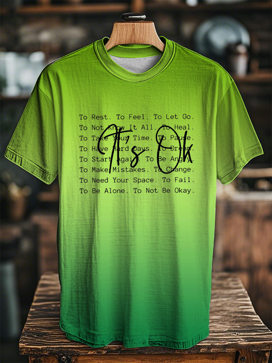 Unisex It's Okay To Not Be Okay Health Awareness Print O-neck Short Sleeve T-Shirt