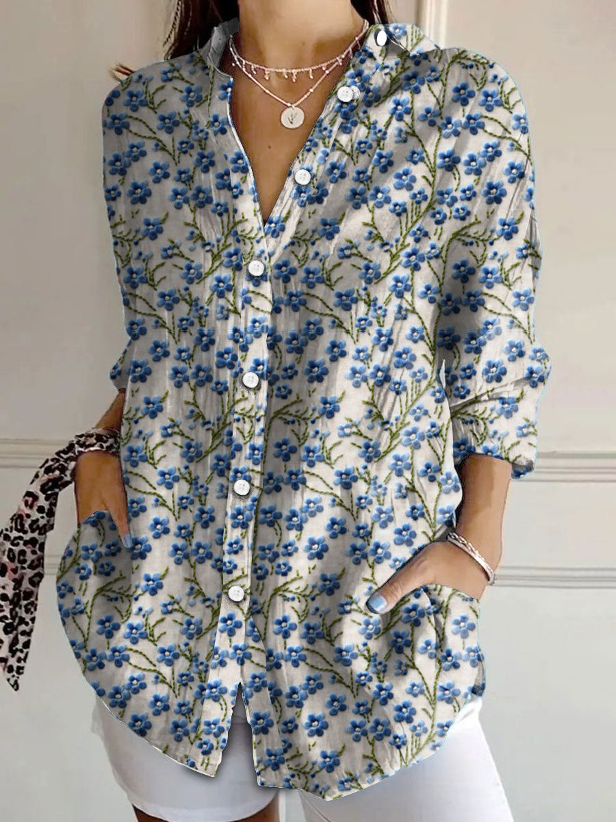 Women's Alzheimer's Awareness Blue Floral Forget Me Not Printed Shirt