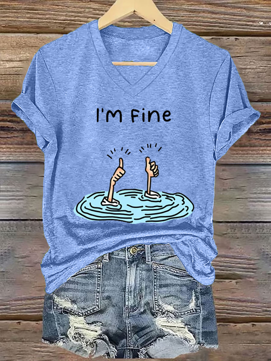 Women's I'm Fine Casual V-Neck Tee