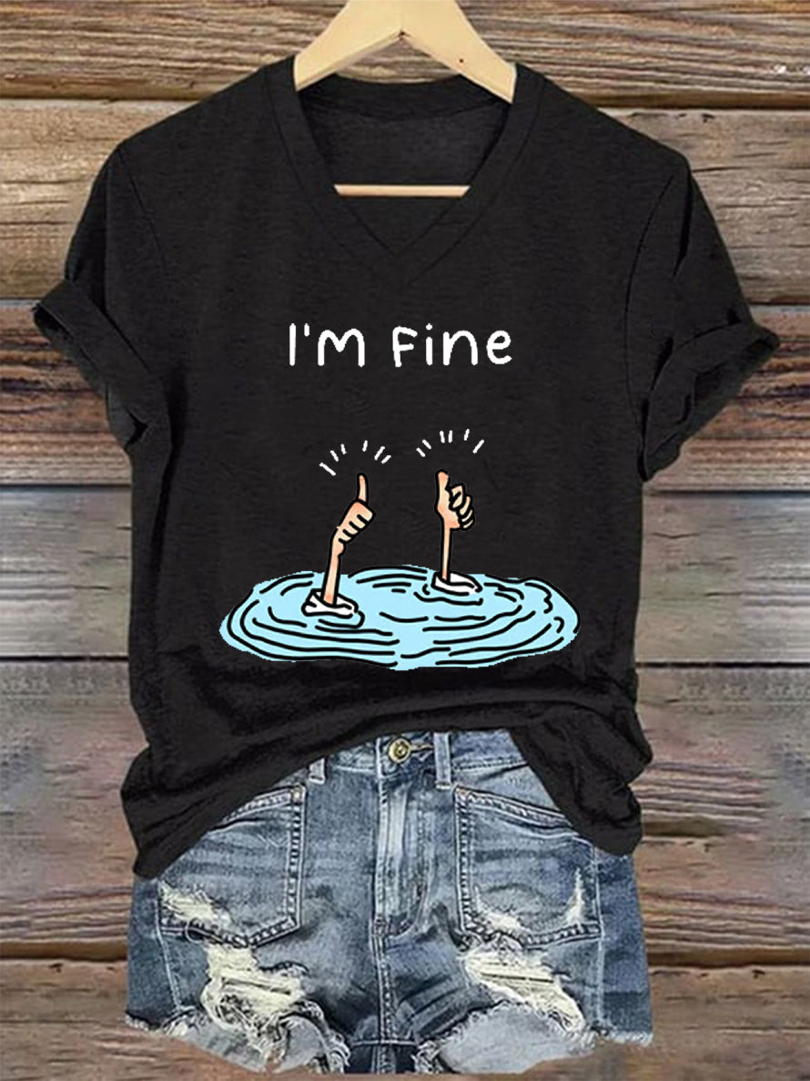 Women's I'm Fine Casual V-Neck Tee