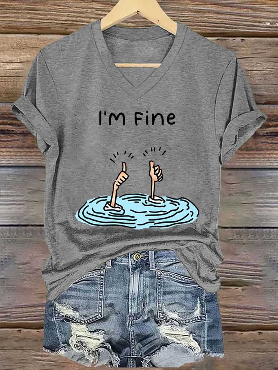 Women's I'm Fine Casual V-Neck Tee
