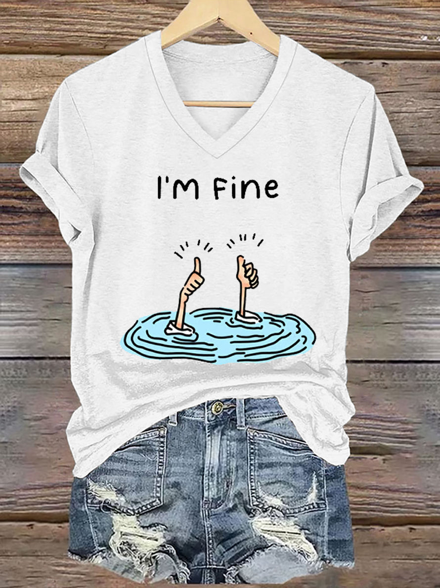 Women's I'm Fine Casual V-Neck Tee
