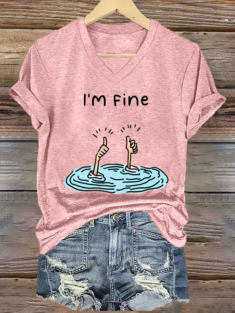 Women's I'm Fine Casual V-Neck Tee