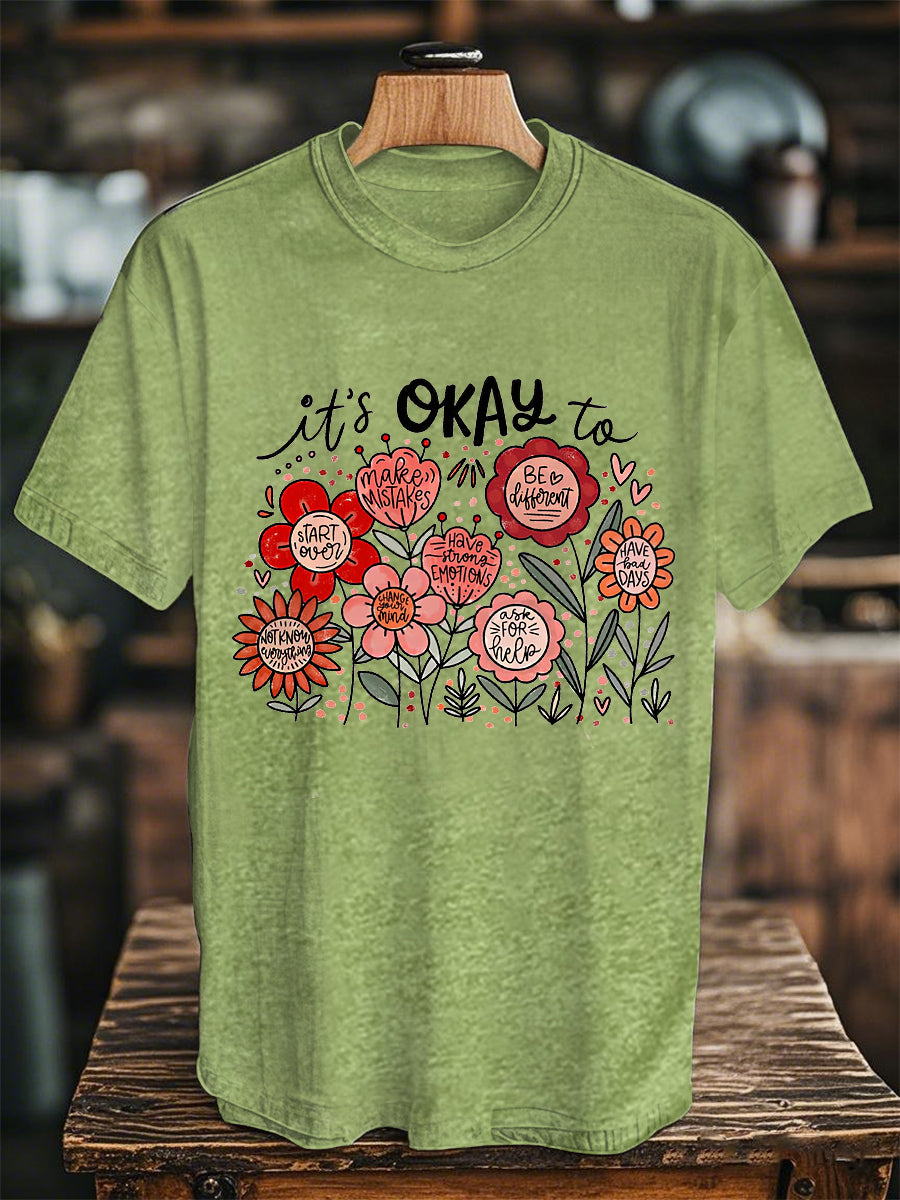 Unisex Mental Health Awareness It's Okay To Not Be Okay Printed Short-sleeved T-shirt
