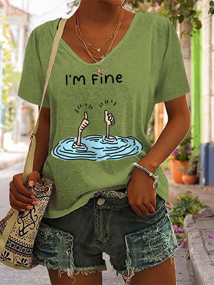 Women's I‘m Fine Casual V-Neck Tee