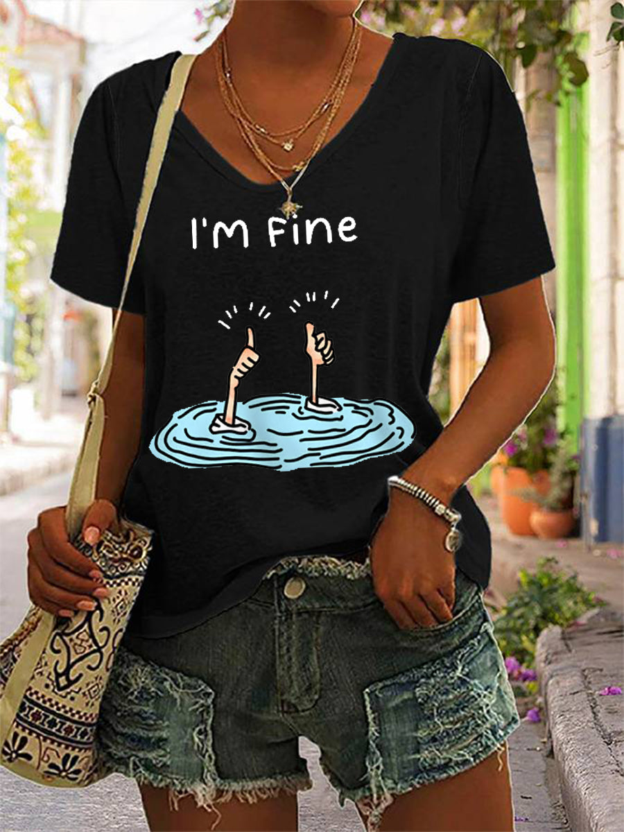 Women's I‘m Fine Casual V-Neck Tee