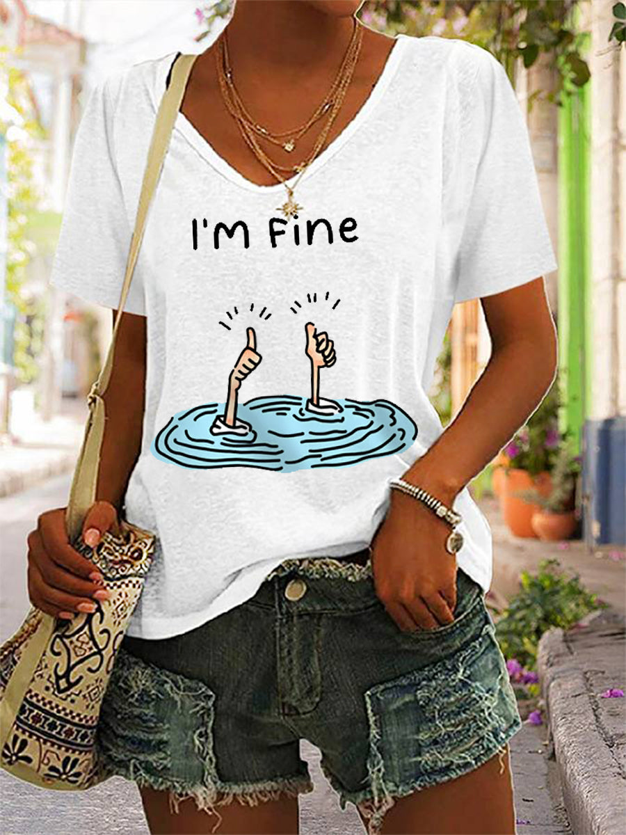 Women's I‘m Fine Casual V-Neck Tee