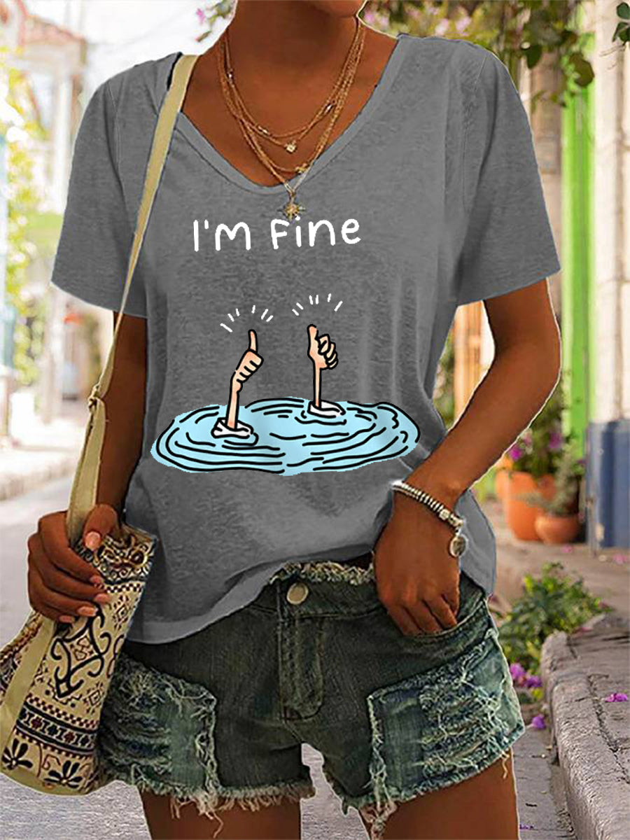 Women's I‘m Fine Casual V-Neck Tee