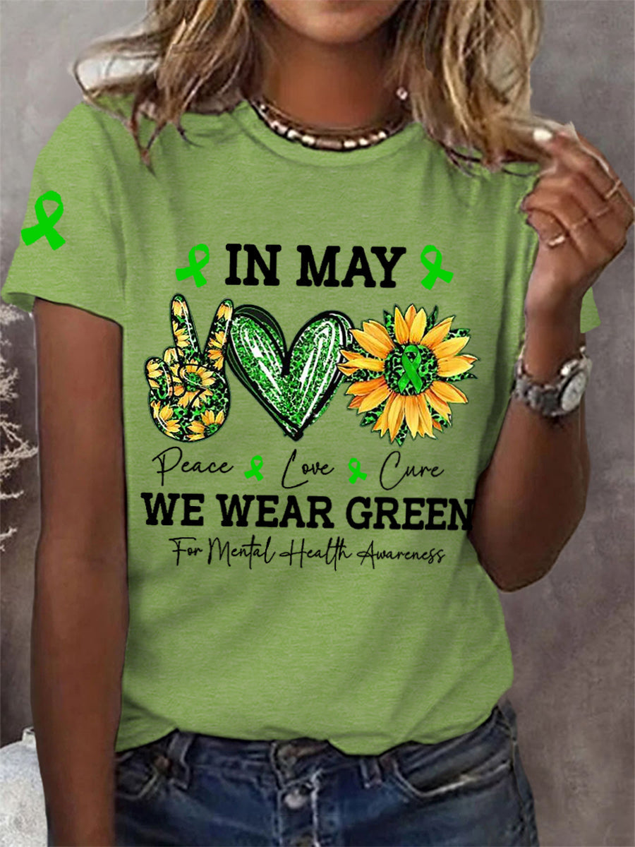 Women's In May We Wear Green For Mental Health Awareness Tee