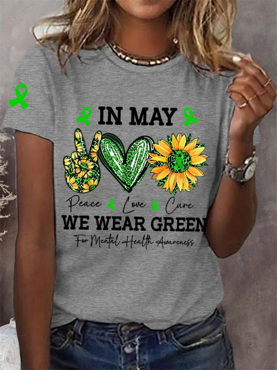 Women's In May We Wear Green For Mental Health Awareness Tee