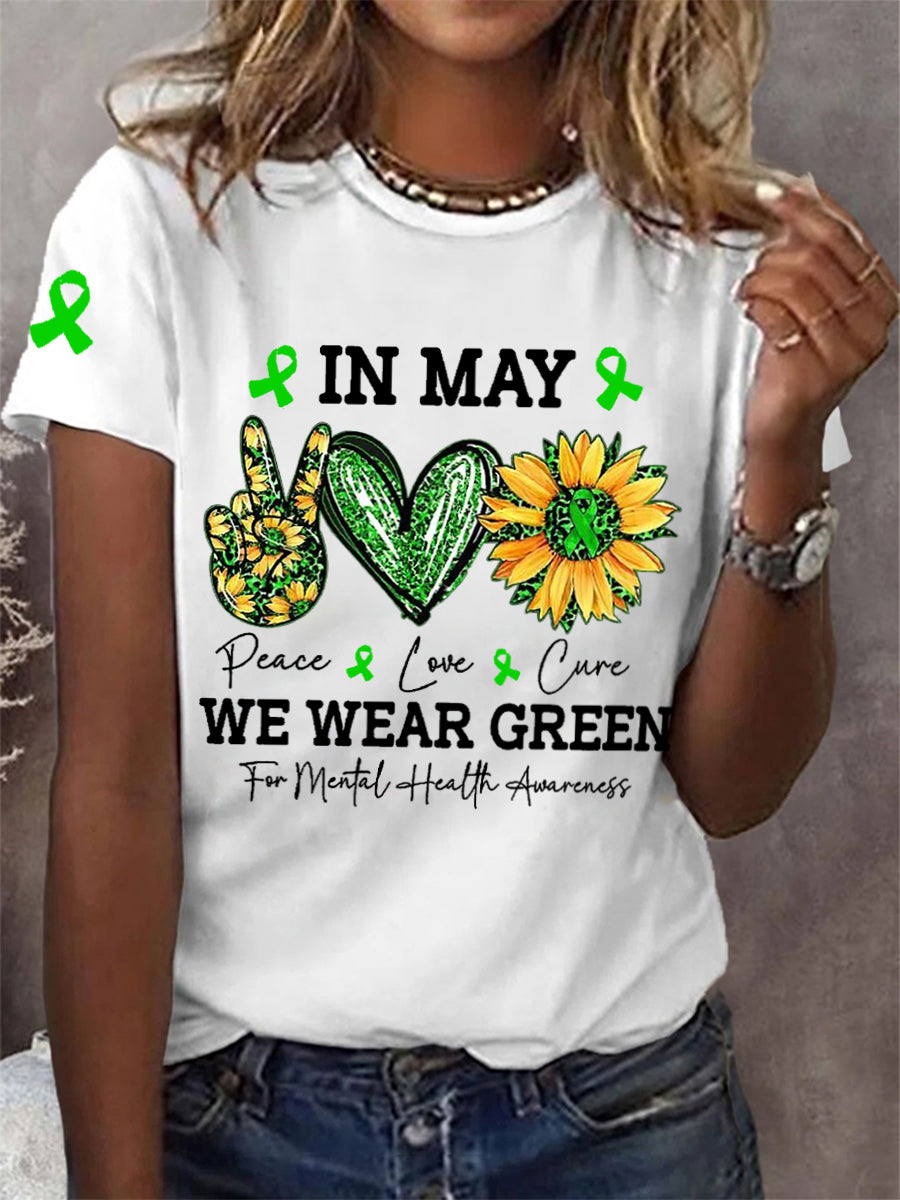 Women's In May We Wear Green For Mental Health Awareness Tee