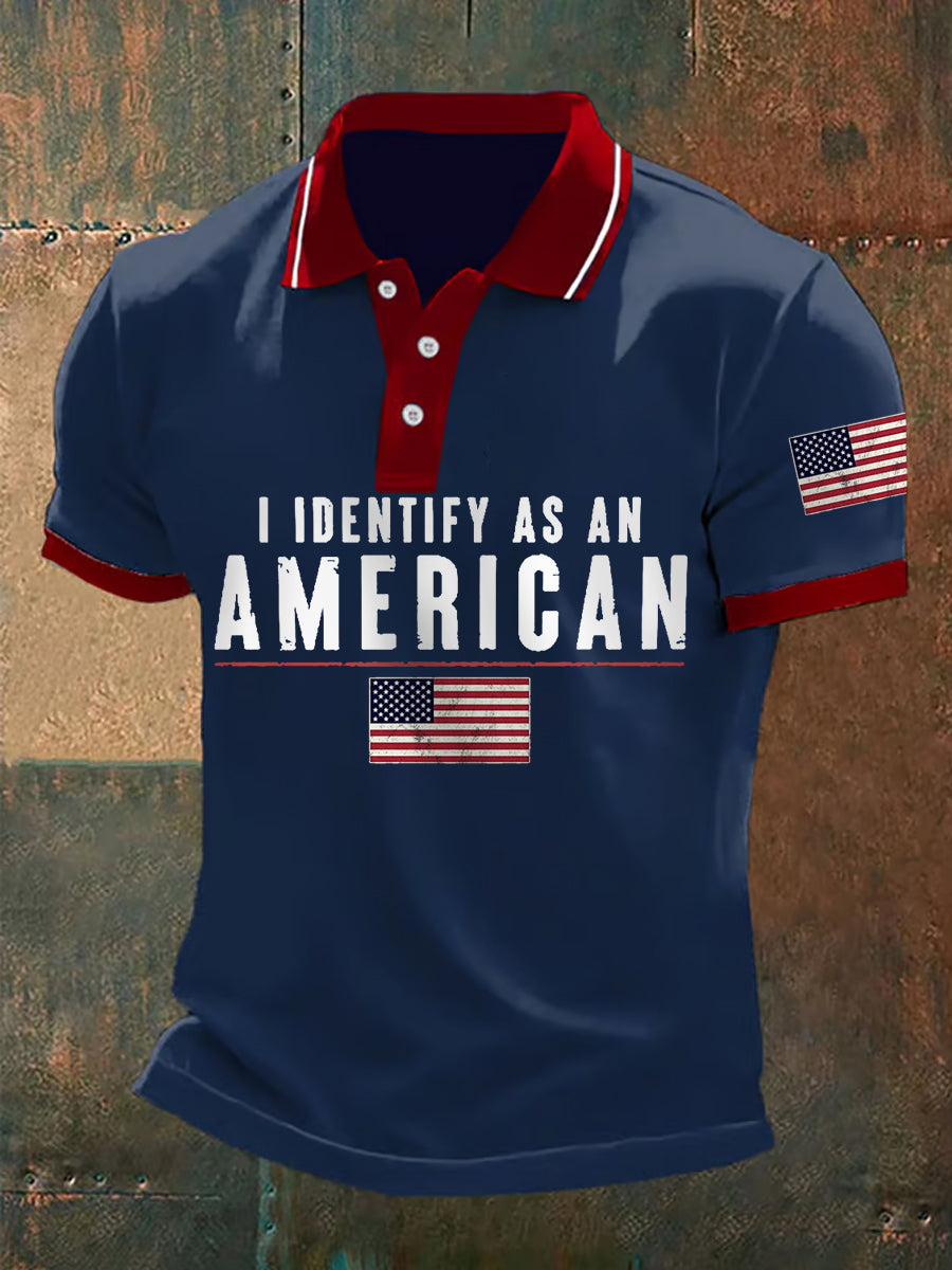 Men's I Defined As An American Independence Day American Flag Print Casual Polo