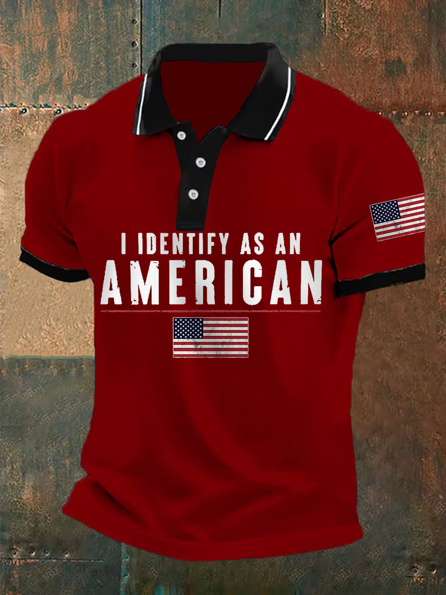 Men's I Defined As An American Independence Day American Flag Print Casual Polo