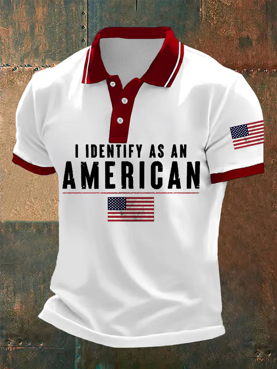 Men's I Defined As An American Independence Day American Flag Print Casual Polo