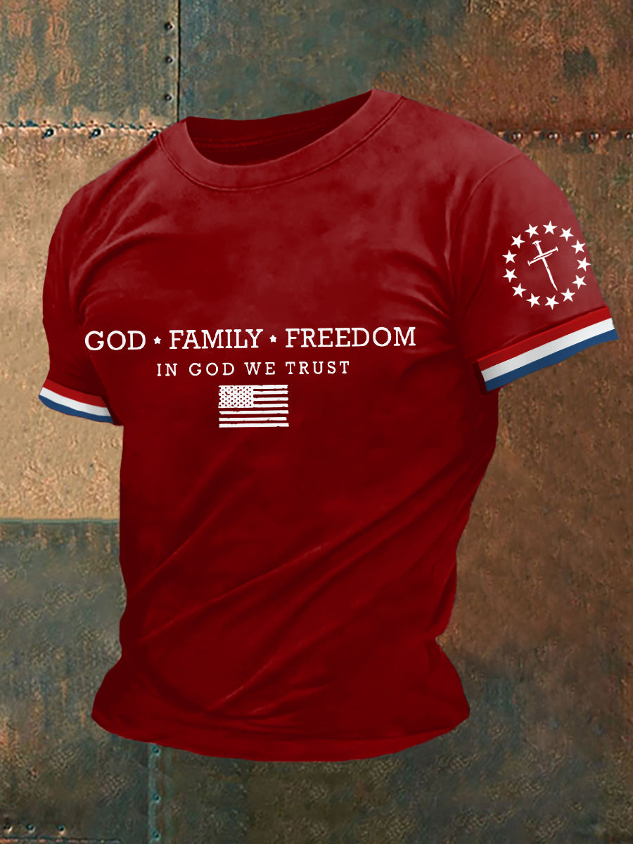 Men's God Family Freedom, In God We Trust Casual Tee