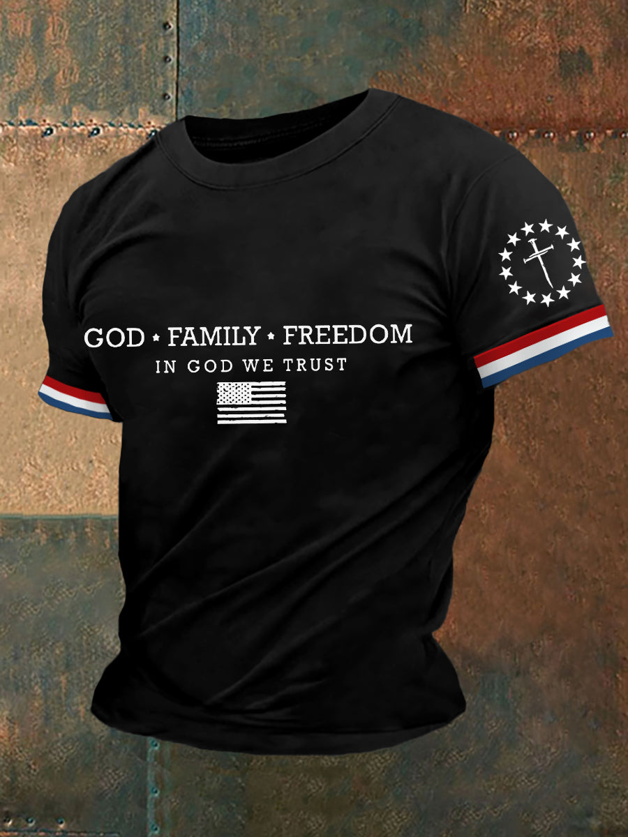 Men's God Family Freedom, In God We Trust Casual Tee