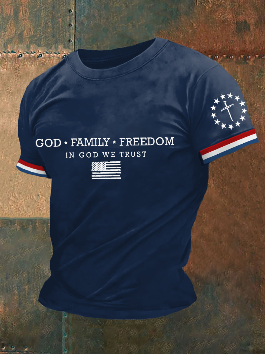 Men's God Family Freedom, In God We Trust Casual Tee