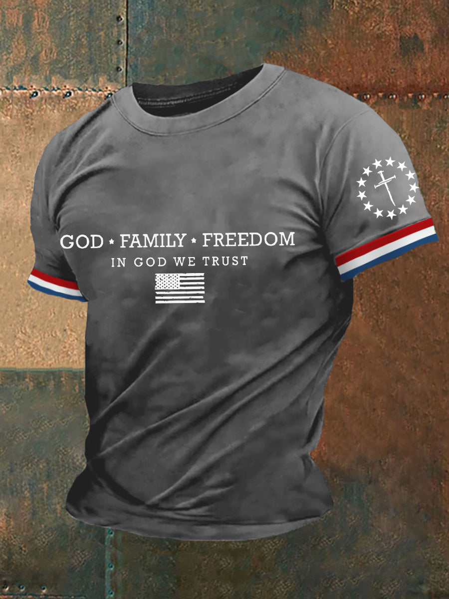 Men's God Family Freedom, In God We Trust Casual Tee
