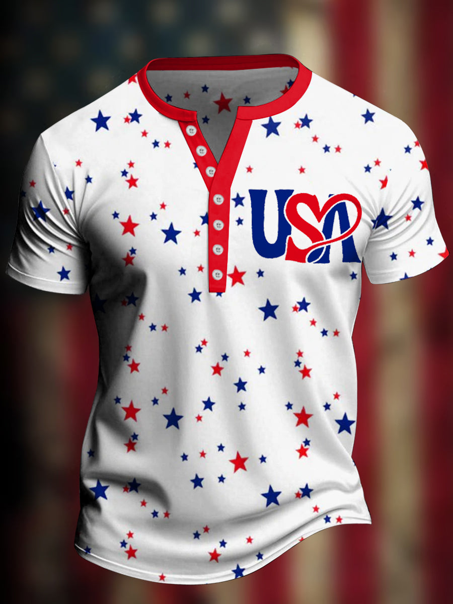 Men's 4th Of July Day USA Henley T-Shirt