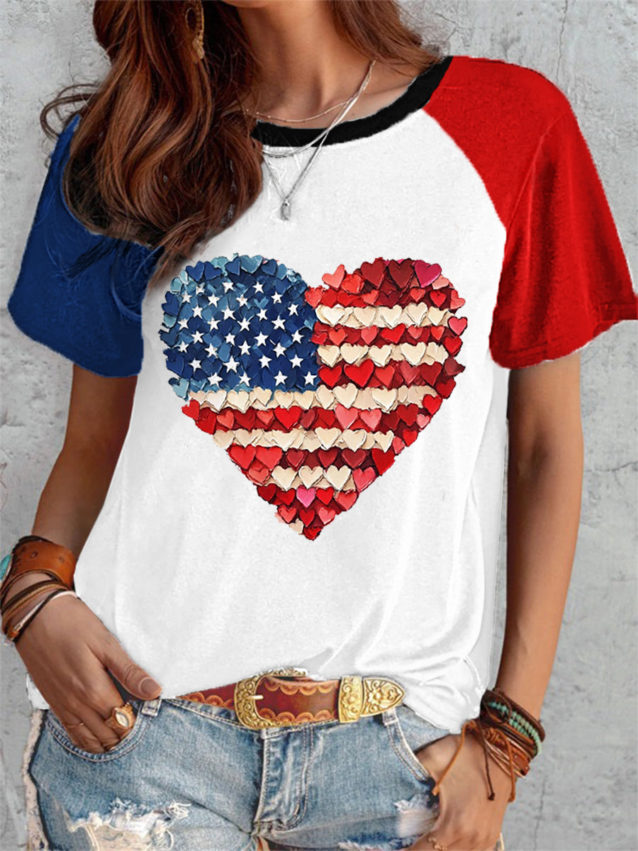 Women's 4th Of July Day Heart Brushstroke T-Shirt