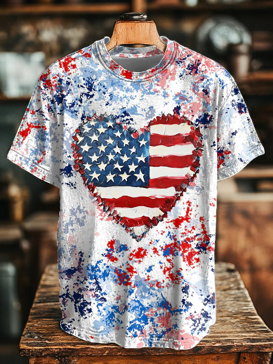 Unisex 4th Of July Day Heart Brushstroke T-Shirt