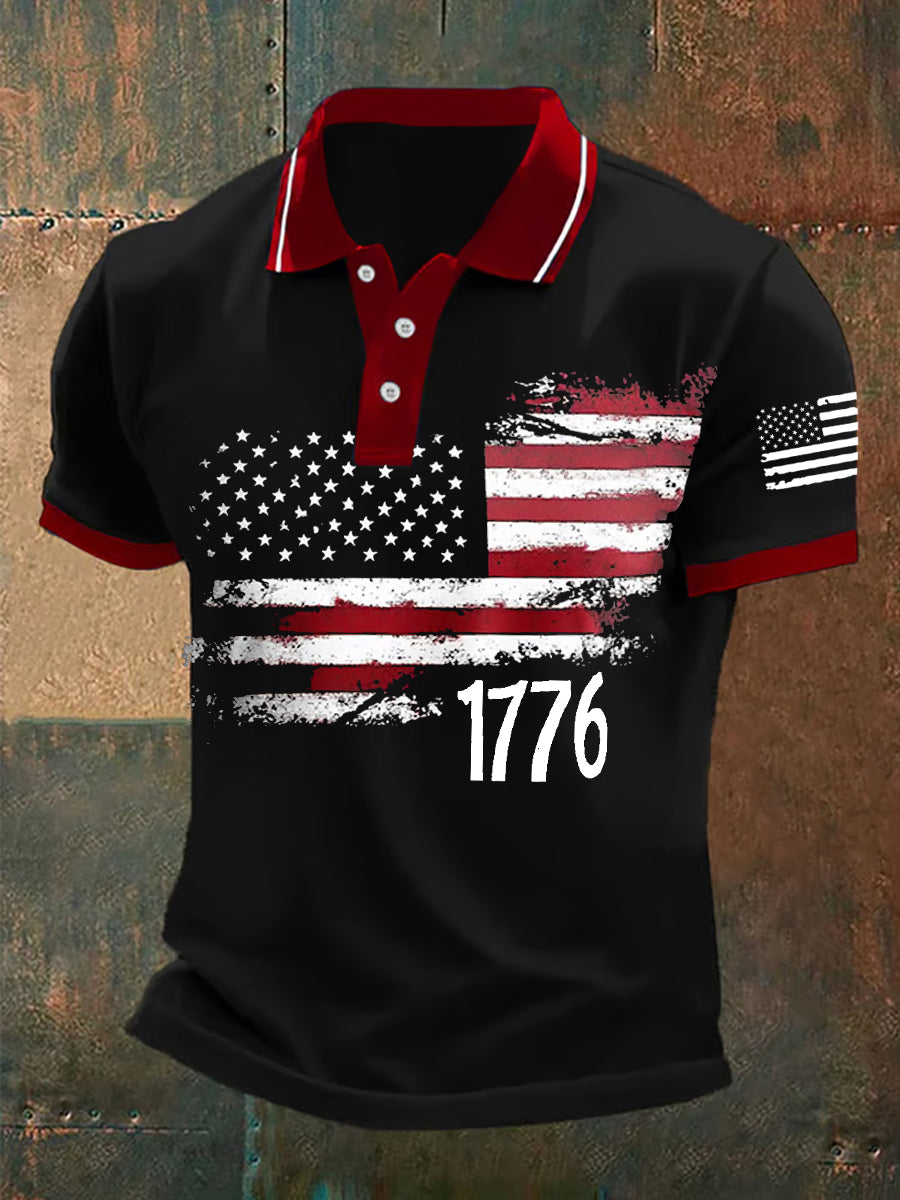 Men's American Flag 1776 Independence Day Casual Polo