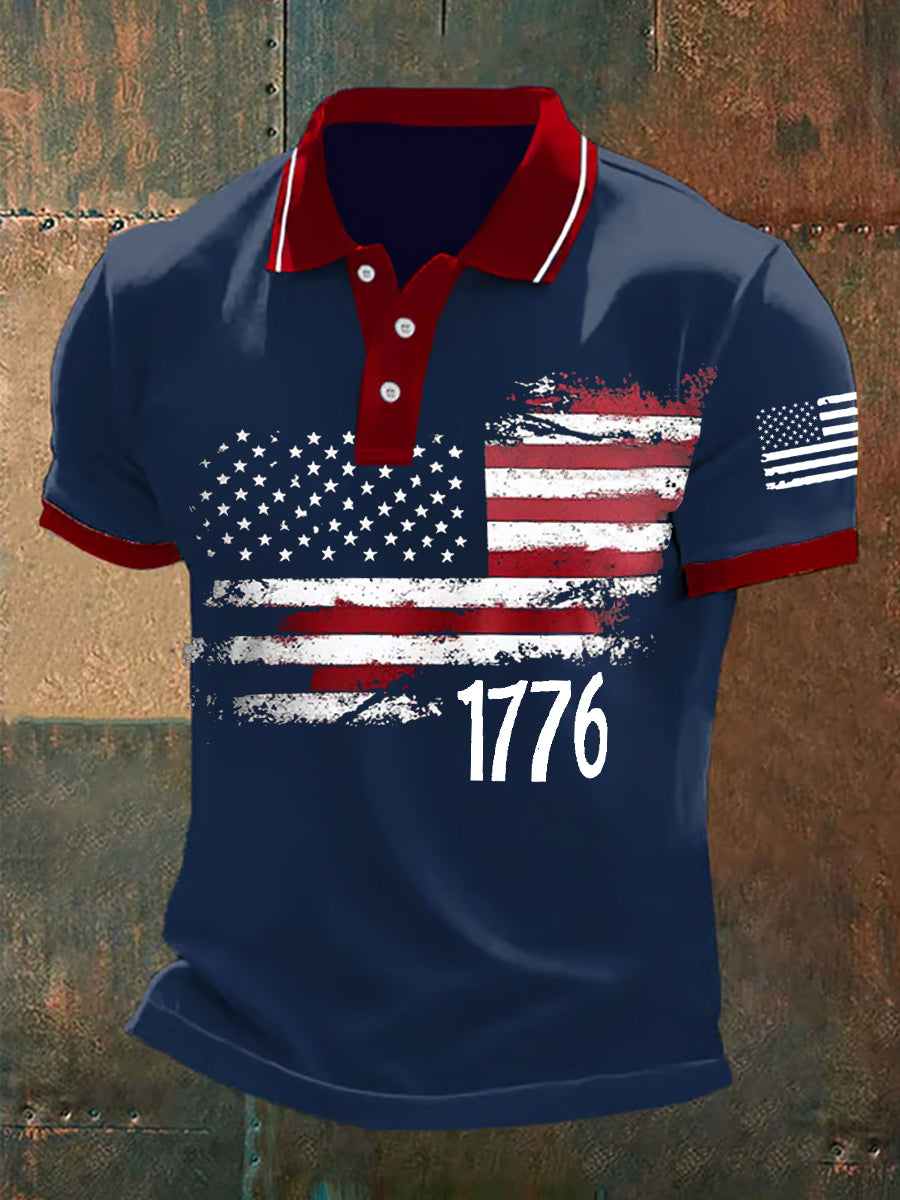 Men's American Flag 1776 Independence Day Casual Polo