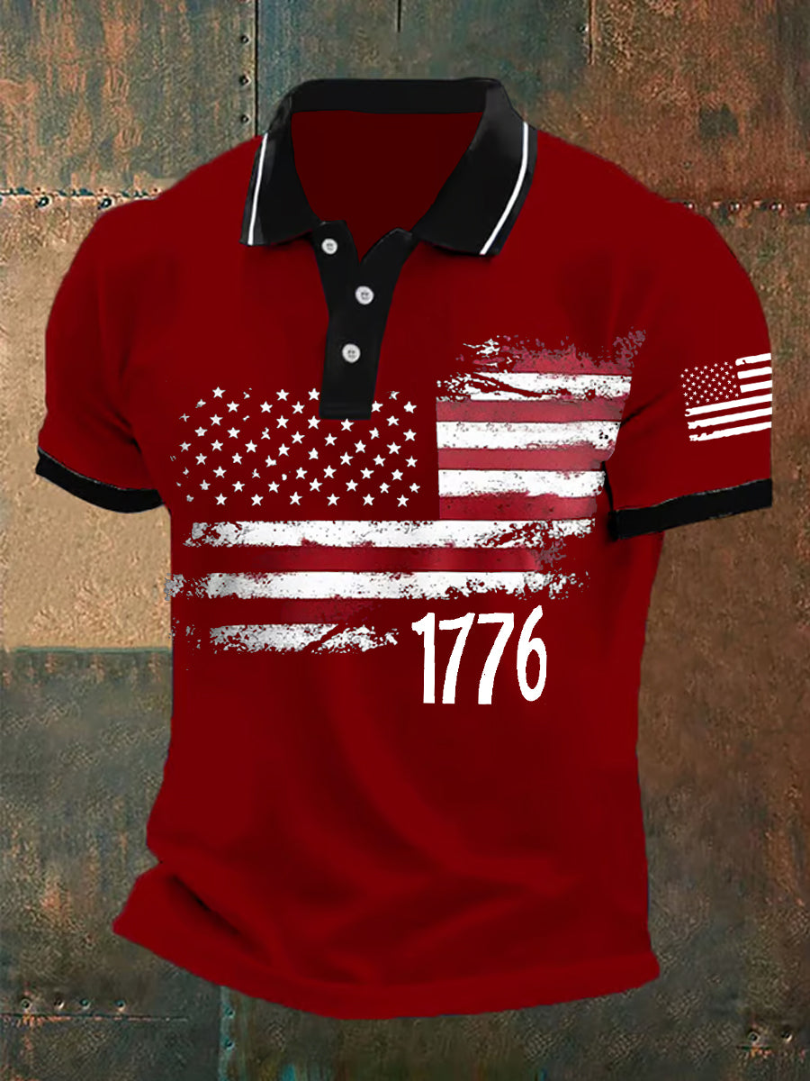 Men's American Flag 1776 Independence Day Casual Polo