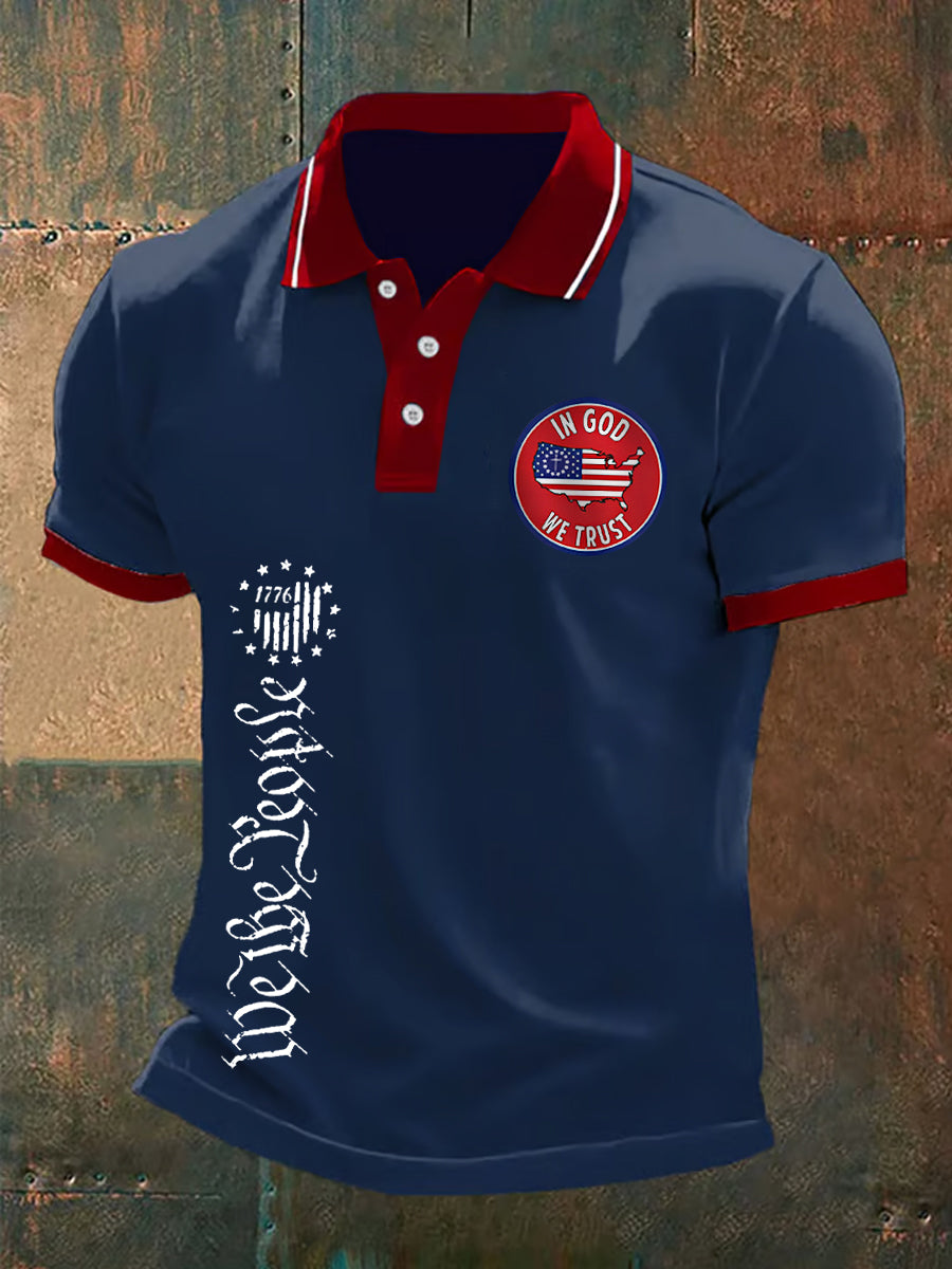 Men's We The People In God We Trust American Flag Print Casual Polo