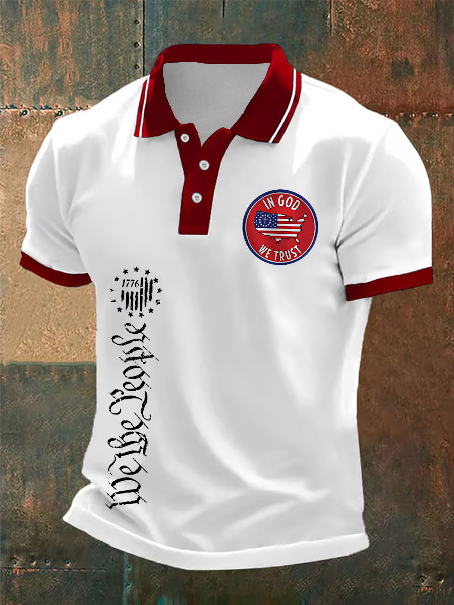 Men's We The People In God We Trust American Flag Print Casual Polo
