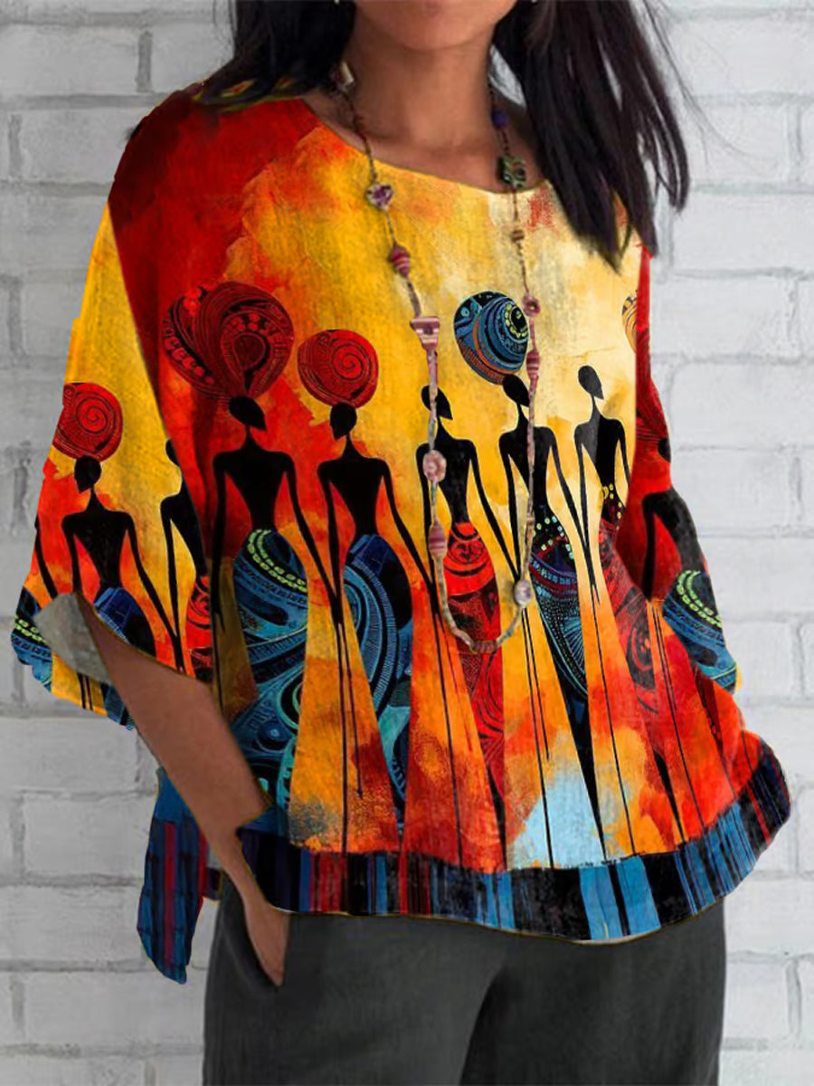 Women's Juneteenth African Celebration Art Print Cotton Linen Shirt Top