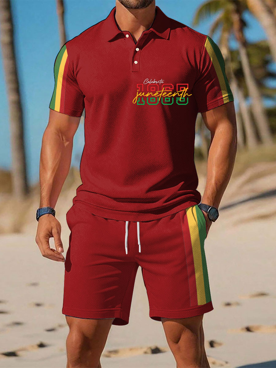 Men's Black History Juneteeth 1865 Printed Polo Sets