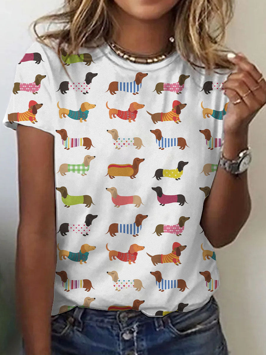 Women's Funny Dachshund Art Print Short Sleeve T-Shirt