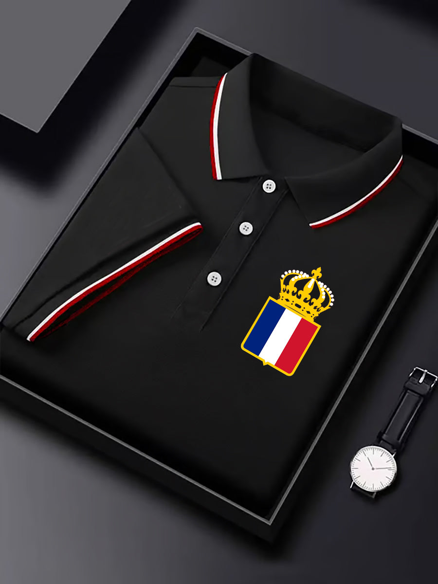 Chemise à manches courtes de style affaires de drapeau français pour hommes