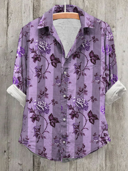 Women's Alzheimer's Awareness Purple Floral Pansy Printed Shirt