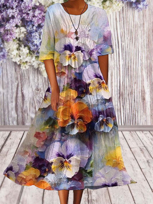 Women's Alzheimer's Awareness Purple Floral Pansy Printed Dress