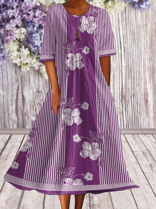Women's Alzheimer's Awareness Purple Floral Pansy Printed Dress