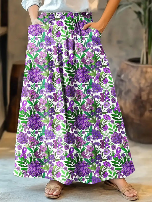 Women's Alzheimer's Floral Ribbon Print Skirt