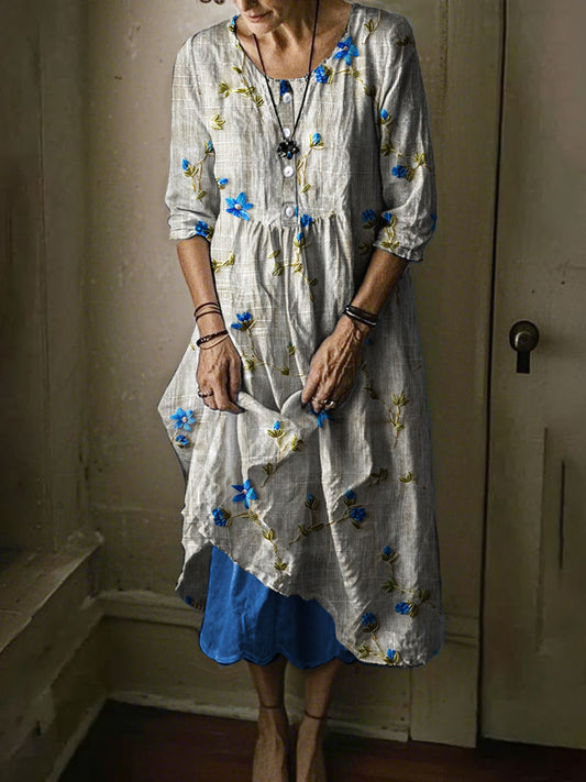 Women's Alzheimer's Awareness Forget Me Not Blue Floral Printed Dress