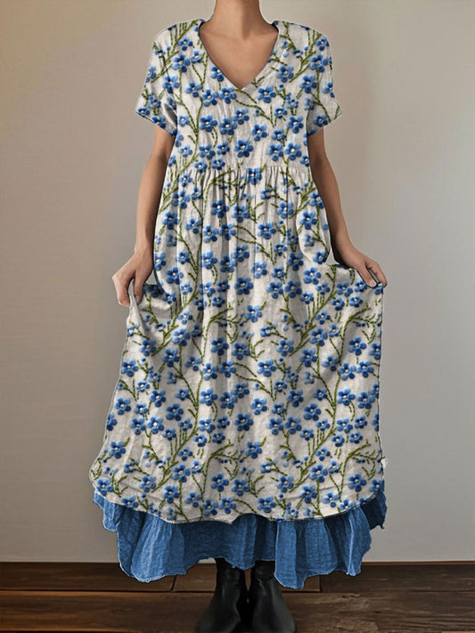 Women's Alzheimer's Awareness Forget Me Not Blue Floral Printed Dress