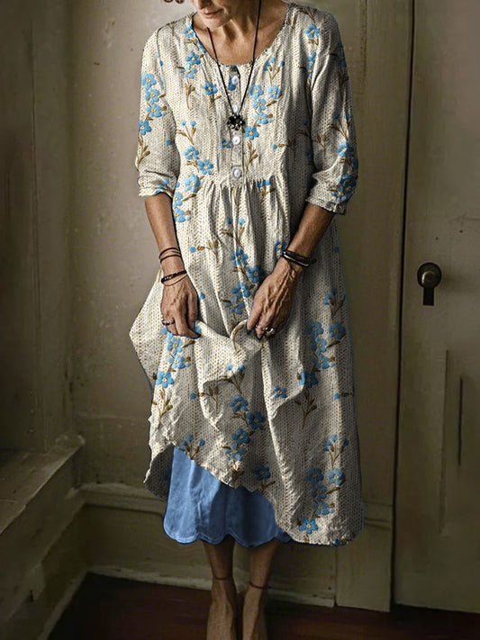 Women's Alzheimer's Awareness Forget Me Not Blue Floral Printed Dress