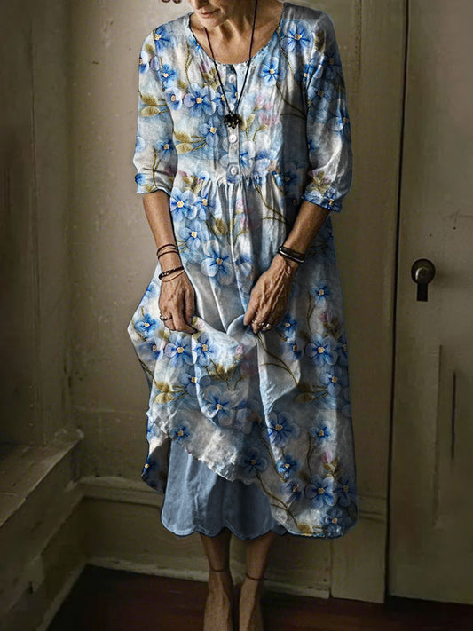 Women's Alzheimer's Awareness Forget Me Not Blue Floral Printed Dress