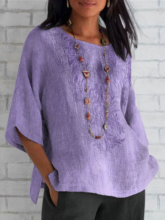 Women's Alzheimer's Awareness Purple Floral Printed Elegant Long Sleeve V-Neck Shirt