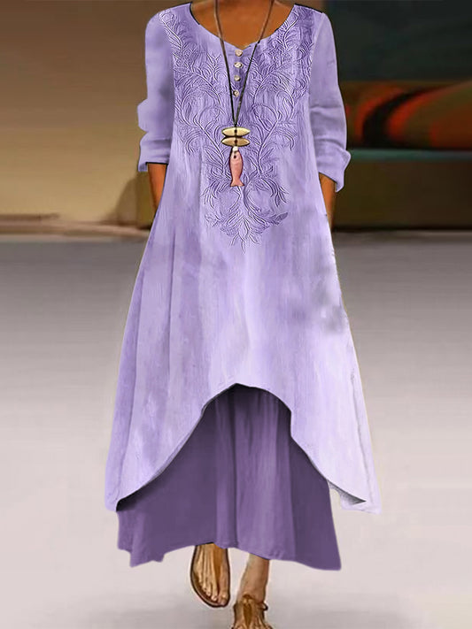 Women's Alzheimer's Awareness Purple Floral Printed Elegant Chic Loose Long Sleeve Maxi Dress